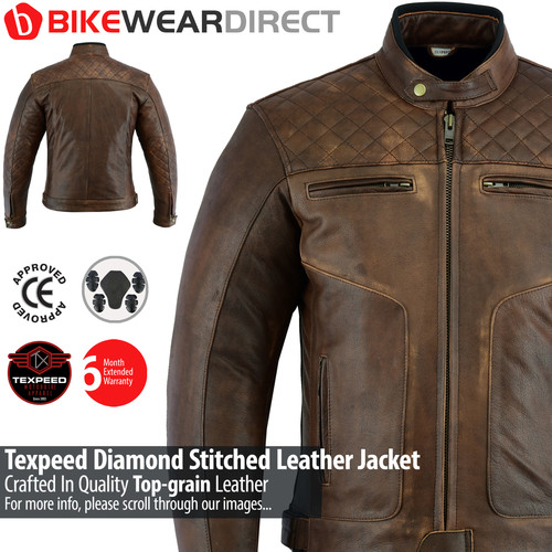 Veste moto cuir marron - de,