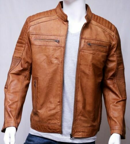 Blouson moto marron homme